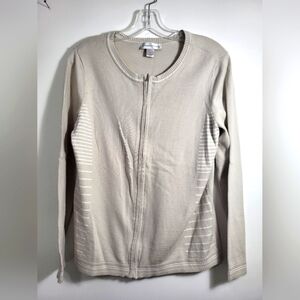 Christopher & Banks cream colored zip up sweater women's M  #2023